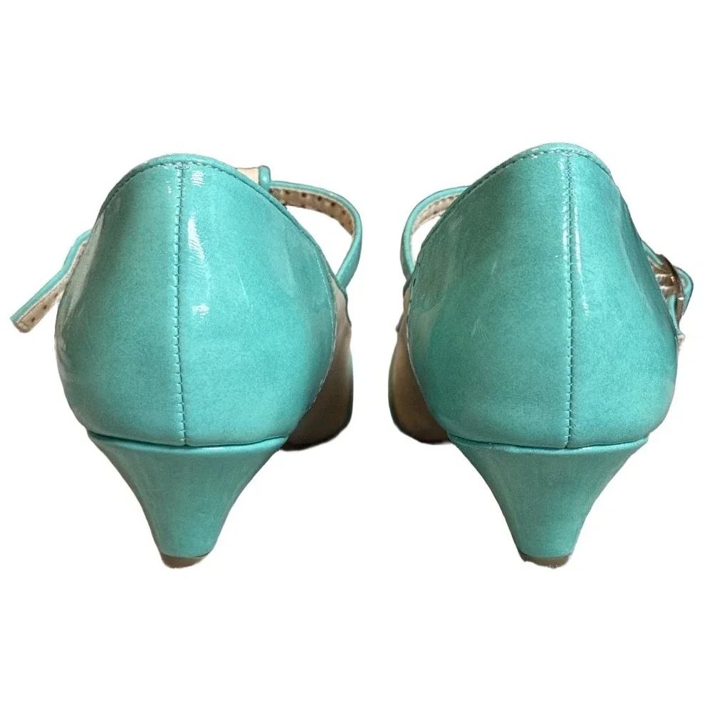 Retro Rockabilly BAIT Teal Mint Cream Wingtip T-Strap Pumps Size 10 Pin-up Retro